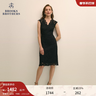 Brooks Brothers/布克兄弟女士25新品蕾丝 V领无袖修身包臀连衣裙