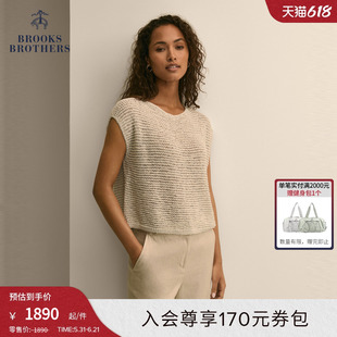 Brooks Brothers/布克兄弟女士26春夏新款短袖T恤镂空针织上衣