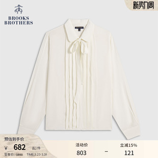 纯色优雅系带风琴褶衬衫 布克兄弟女士春夏款 Brothers Brooks