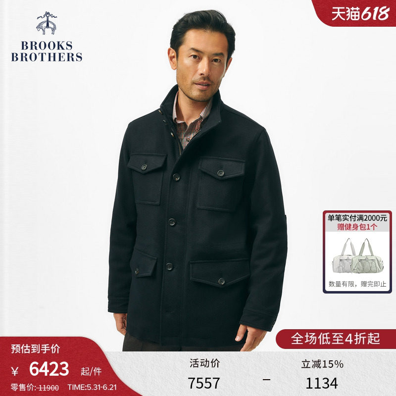 [100%绵羊毛]Brooks Brothers/布克兄弟男秋冬新品高领毛呢大衣