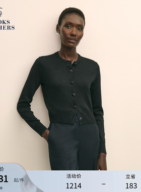 Brooks Brothers/布克兄弟女士春季款绵羊毛光泽重工纽扣针织开衫