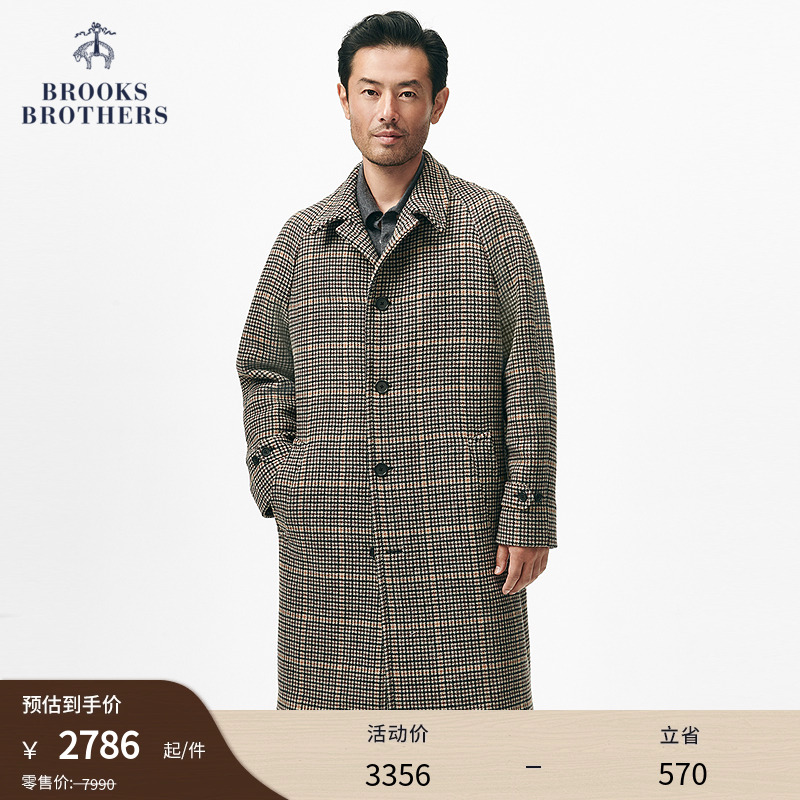 布克兄弟男士绵羊毛格纹毛呢大衣