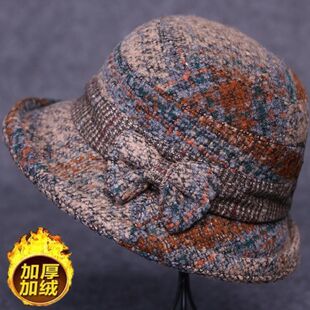 中老年人帽子女秋冬季妈妈毛呢礼帽加厚奶奶布盆帽冬季保暖渔夫帽