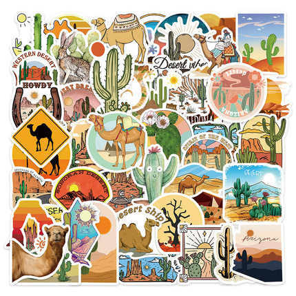 50张沙漠风景骆驼仙人掌贴纸笔记本电脑拉杆箱手机壳装饰防水贴画