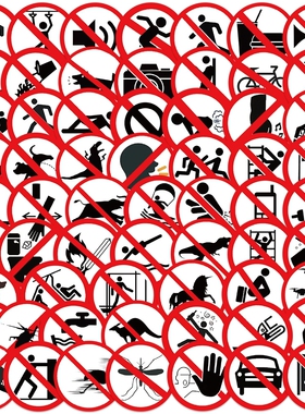 62张搞笑禁止标识贴纸警示标志标签装饰行李箱笔记本防水封口贴画