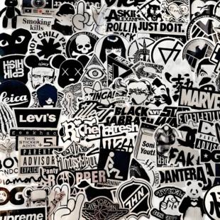 120张仿金属贴纸银色拉丝潮牌LOGO创意装 饰PVC不干胶自粘防水贴画