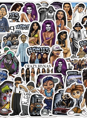50张卡通美式Homies贴纸个性人物嘻哈街头兄弟创意涂鸦装饰防水贴