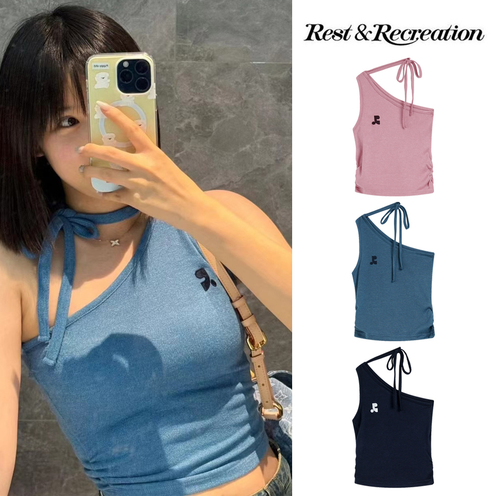 韩版rest挂脖斜肩露肩修身RR辣妹吊带背心抹胸短款性感女装潮流