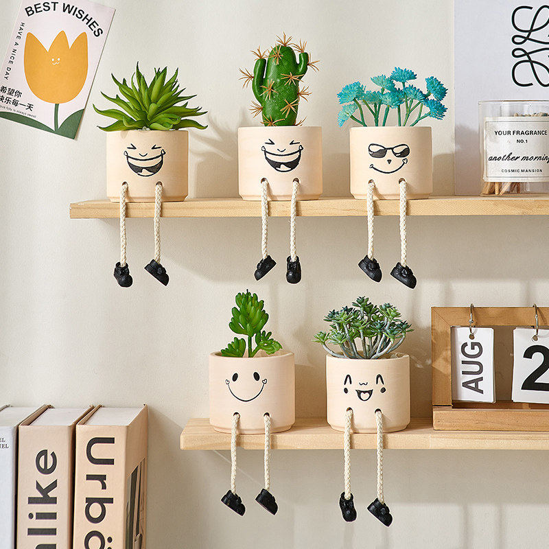 创意吊脚娃娃仿真盆栽摆件多肉仙人掌植物客厅卧室家居装饰品摆设