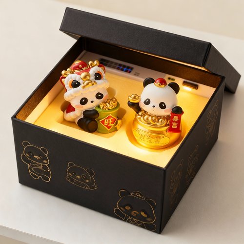 国潮熊猫招财可发光摆件礼盒