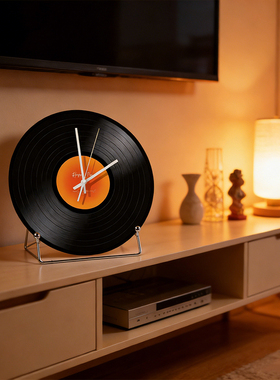 复古落日黑胶唱片咖啡厅氛围感书房 时钟客厅玄关装饰品桌面摆件