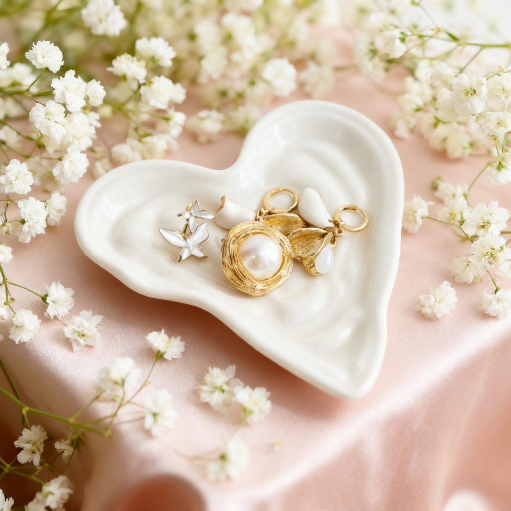 北欧陶瓷心形首饰收纳摆件礼物