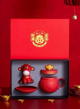 国潮牛年财源滚滚陶瓷摆件礼盒