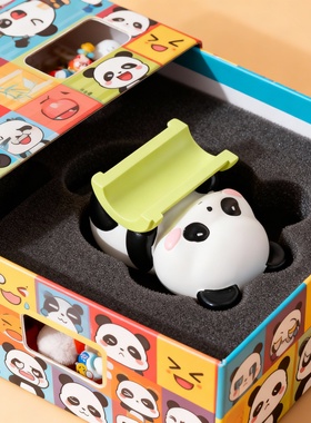 卡通熊猫树脂手机支架摆件礼盒