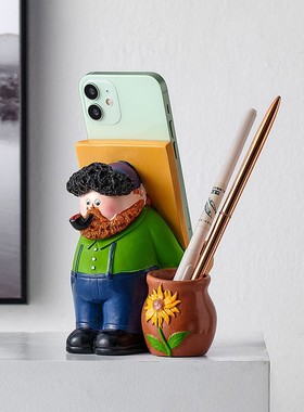卡通人物树脂手机支架笔筒摆件