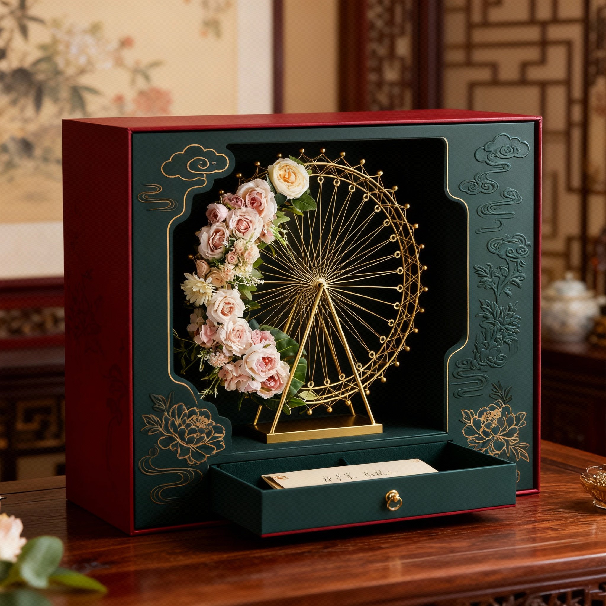 新中式金属摩天轮桌面摆件礼盒