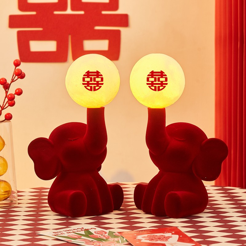 红色双喜大象台灯婚房装饰
