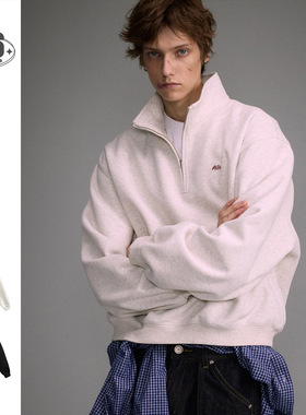 OUSWE美式复古校园风立领卫衣男士citypop潮牌宽松休闲外套RH162