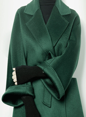 max同款水波纹大衣双面羊绒大衣中长款欧货显瘦纸片人毛呢外套