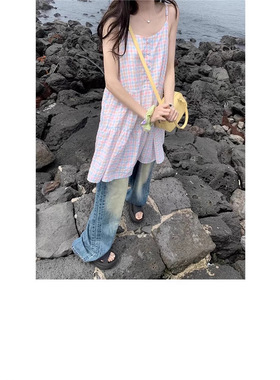 2025夏季新款韩系甜美小清新宽松显瘦格子吊带裙娃娃款短裙连衣裙