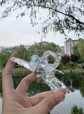 幻彩珍珠花朵发夹大号鲨鱼夹高级感盘发中号后脑勺发卡发抓夹子