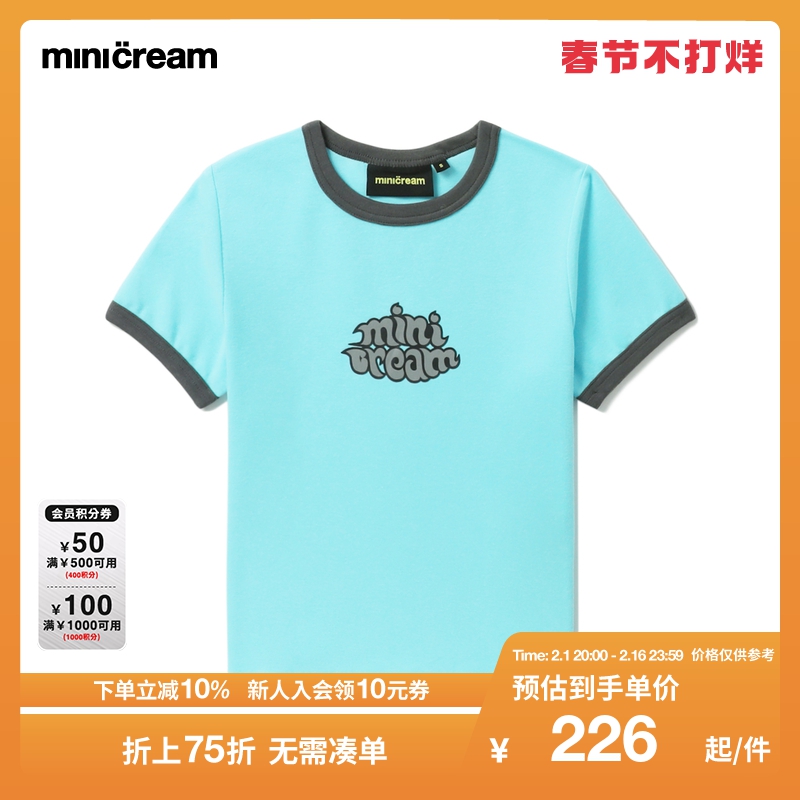 mini cream女装2023夏季品牌字母印花撞色美式短袖修身短袖T恤