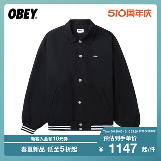 OBEY男女同款夏季新品撞色条纹织边图案贴布教练夹克外套00557XXM