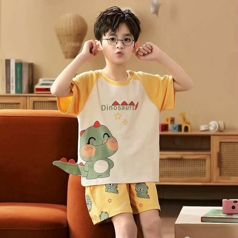 全棉纯棉男童睡衣2026新款夏季短袖儿童两件套夏天薄款套装家居服