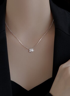 坠链均足银 999足银四叶草项链项链女款轻奢小众设计感冷淡风银饰