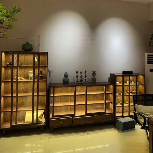 中式胡桃色实木玻璃展示储物收纳柜茶空间组合酒柜收纳柜茶具展示