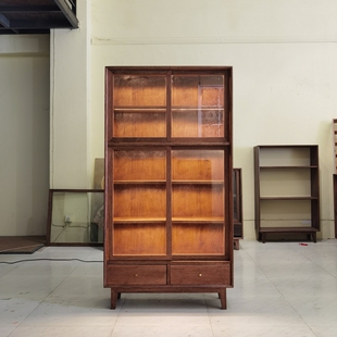 老槠木双抽实木玻璃展示储物收纳柜日式 中式 简约客厅小餐边柜