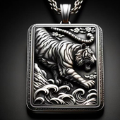 上山虎虎生威 猛虎下山999纯银男士 吊坠项链复古足泰银平安无事牌