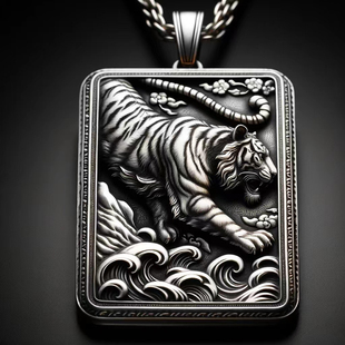 上山虎虎生威 猛虎下山999纯银男士吊坠项链复古足泰银平安无事牌