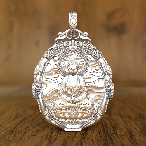 实心吊坠大日如来纯银