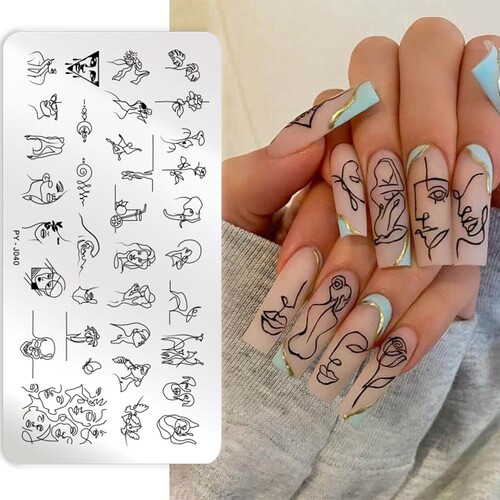 Nail Stamping Plates Line Pictures Stencil Stainless Steel