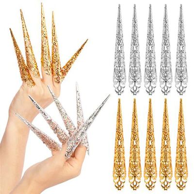 10pcs Ancient Costume  Antique Style Gold Queen Nail Ring Se