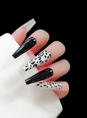 24Pcs/Box Leopard Fake Nails Long French Ballet False Nail