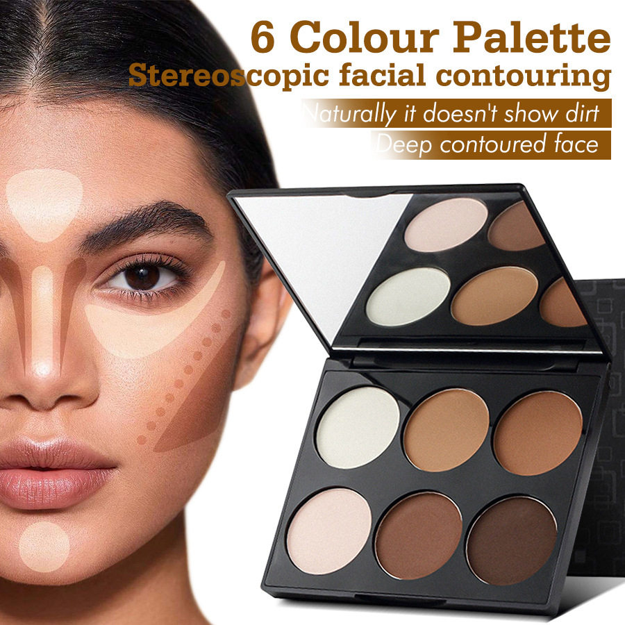 6 Colors Highlight Contouring Powder Palette Face Shadow Con