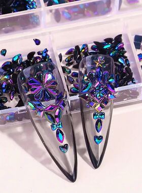 Multi Shapes 3D Flat Bottom Nail Rhinestones Colorful Nail G