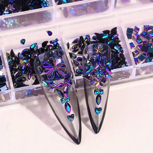 Multi Shapes 3D Flat Bottom Nail Rhinestones Colorful Nail G