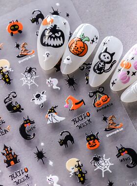 1PC 5D Halloween Nail Art Decals Black Cat Pumpkin Ghost Pat