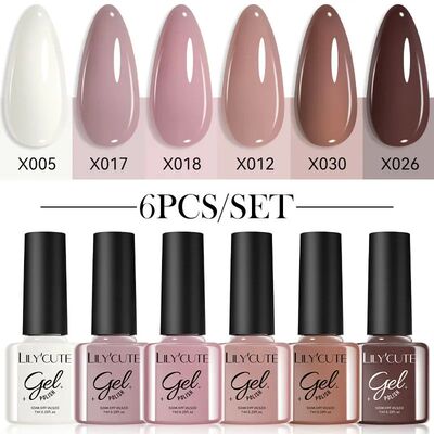 6Pcs/Set Gel Nail Polish Red Brown Colors Semi Permanent UV