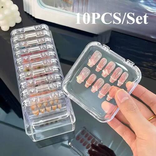 10PCS Press-On Nail Storage Acrylic Boxes with Adhesive Shee