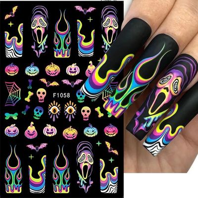 2pcs Cute Halloween Pumpkin Nail Art Stickers Cat Ghost Spid