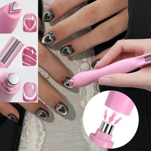 1Pcs 3-In-1 Heart Shape Cat Eye Nail Art Magnet Double Line