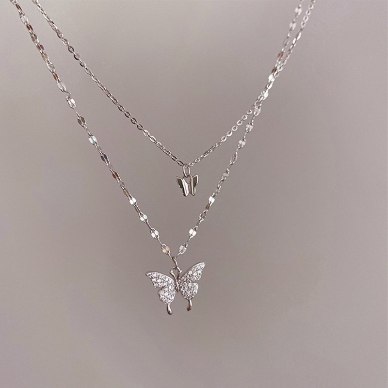 new shiny butfly necklace ladies exquisite double layer clav