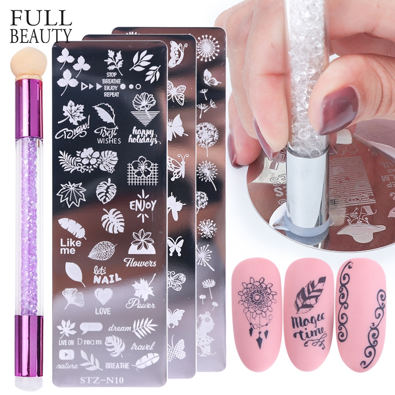 Nail Stamping Plates Set Silicone Sponge Brush Polish 印花 彩妆/香水/美妆工具 美甲工具 原图主图