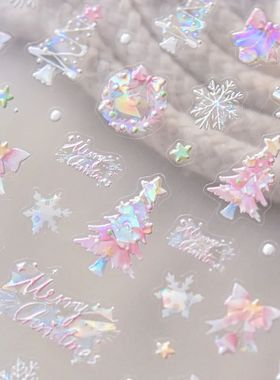 PinkSnowflake Christmas Tree Nail Art Stickers Cute Snowflak