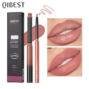 2pcs Lipstick Lipliner Pen Set Matte Nude Lip Liner Pencil W