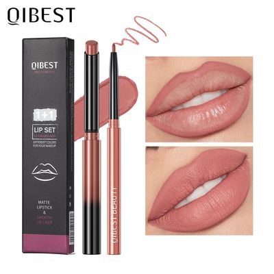 2pcs Lipstick Lipliner Pen Set Matte Nude Lip Liner Pencil W